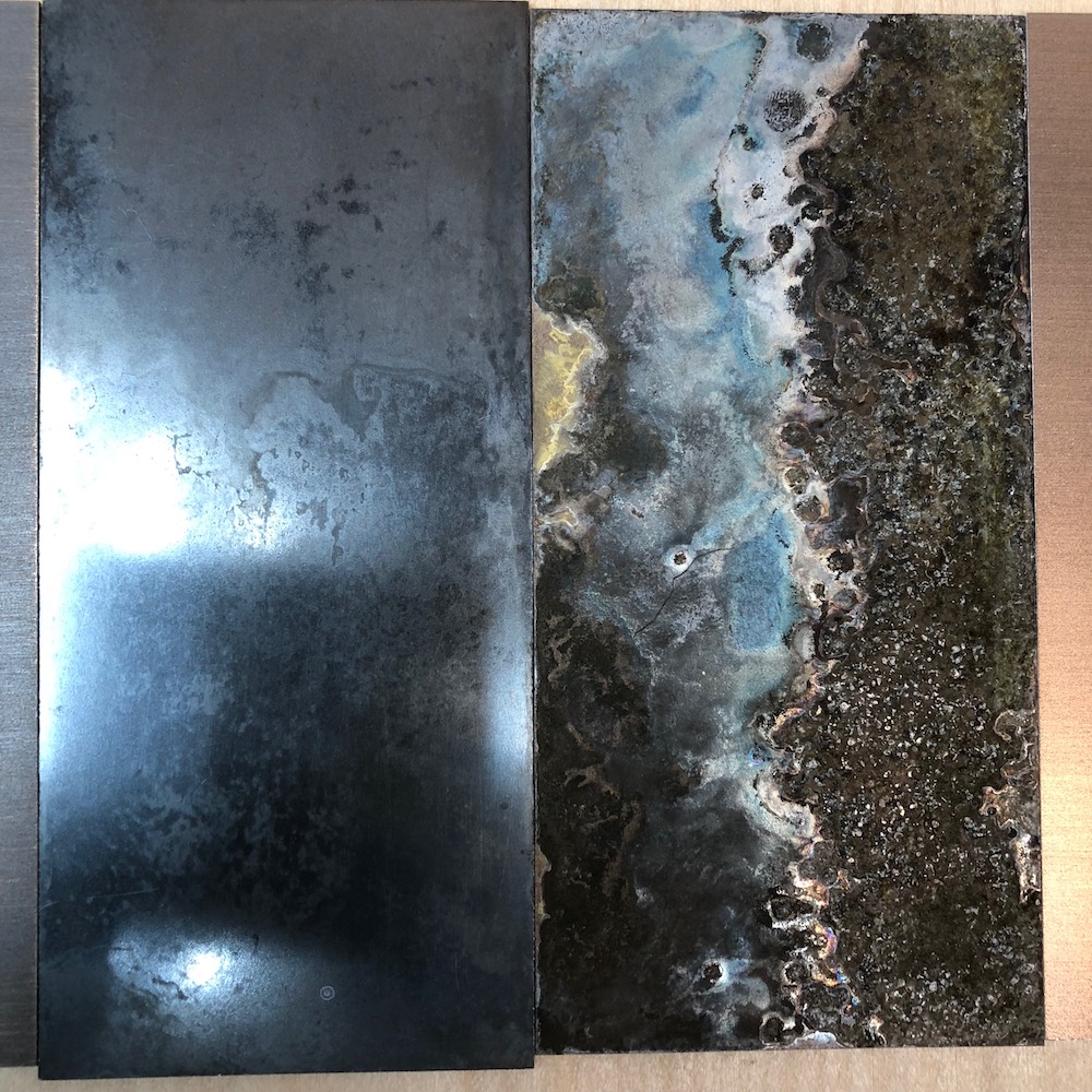 two bronze samples with very unique patina